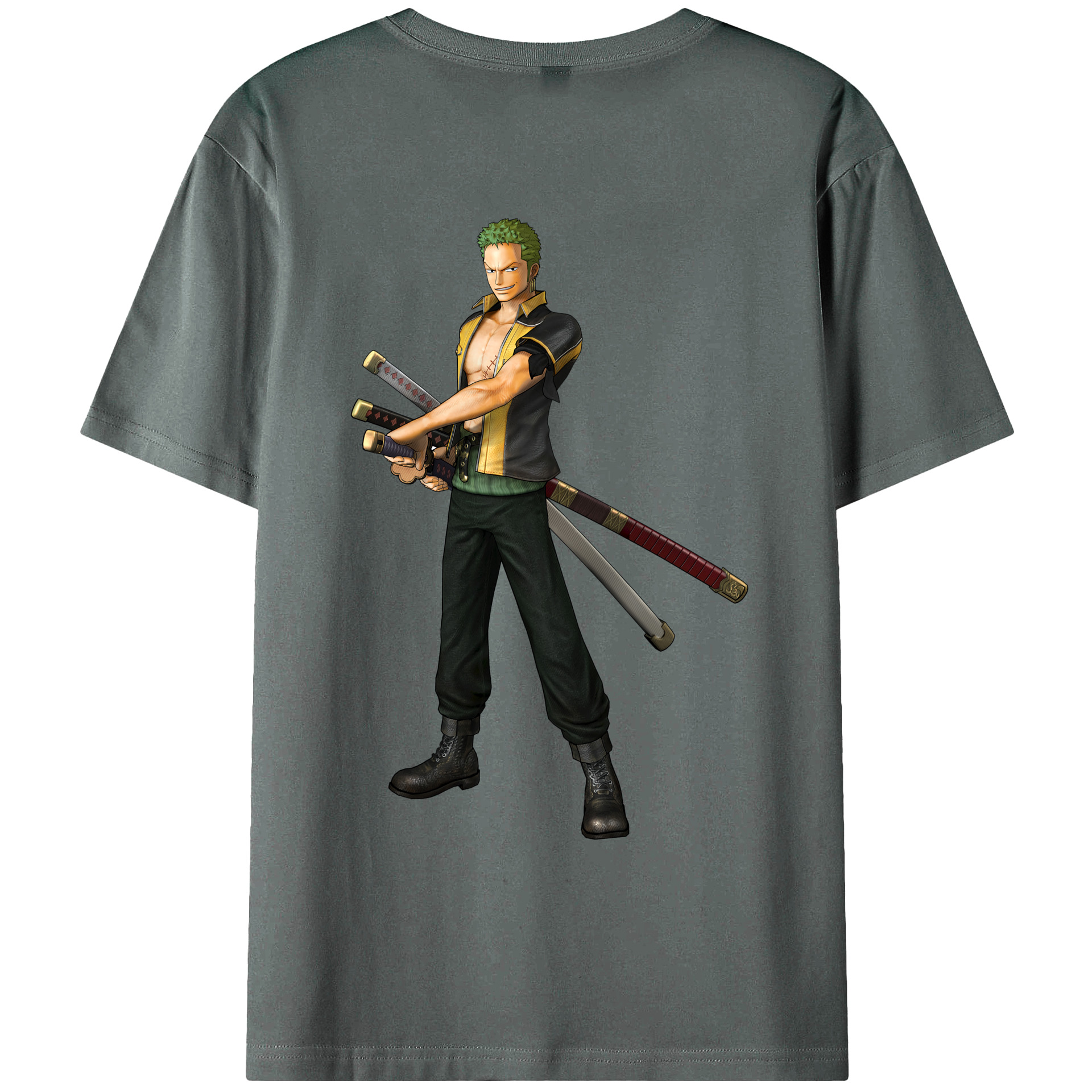 ワンピース ロロノア・ゾロ ONE PIECE Roronoa Zoro 綿100％ メンズ半袖Tシャツ（バックプリント） 通気性